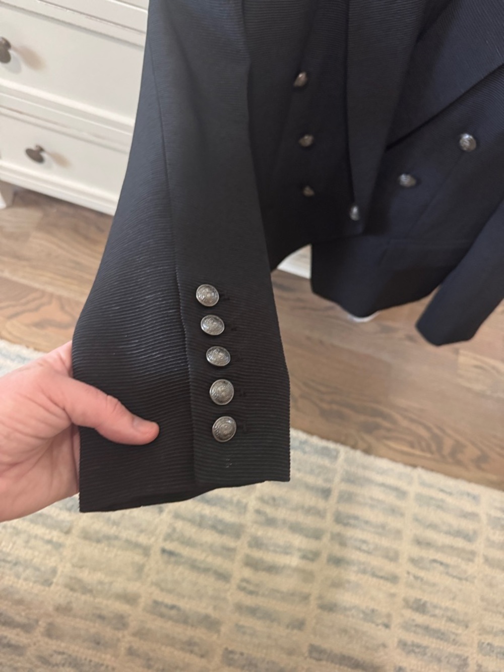 L'AGENCE Black Double-Breasted Textured Jacket with Silver Buttons - Picture 3 of 6